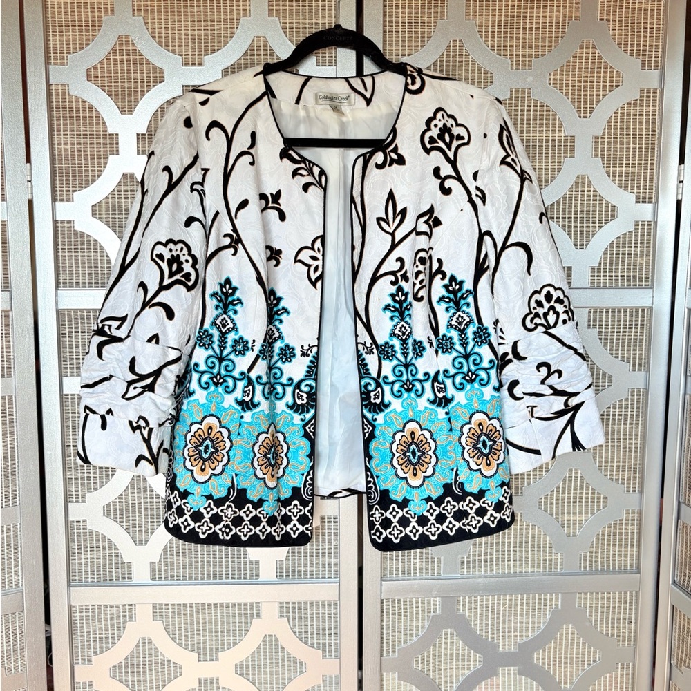 Coldwater Creek Black and White Blazer with Turquoise Accents
